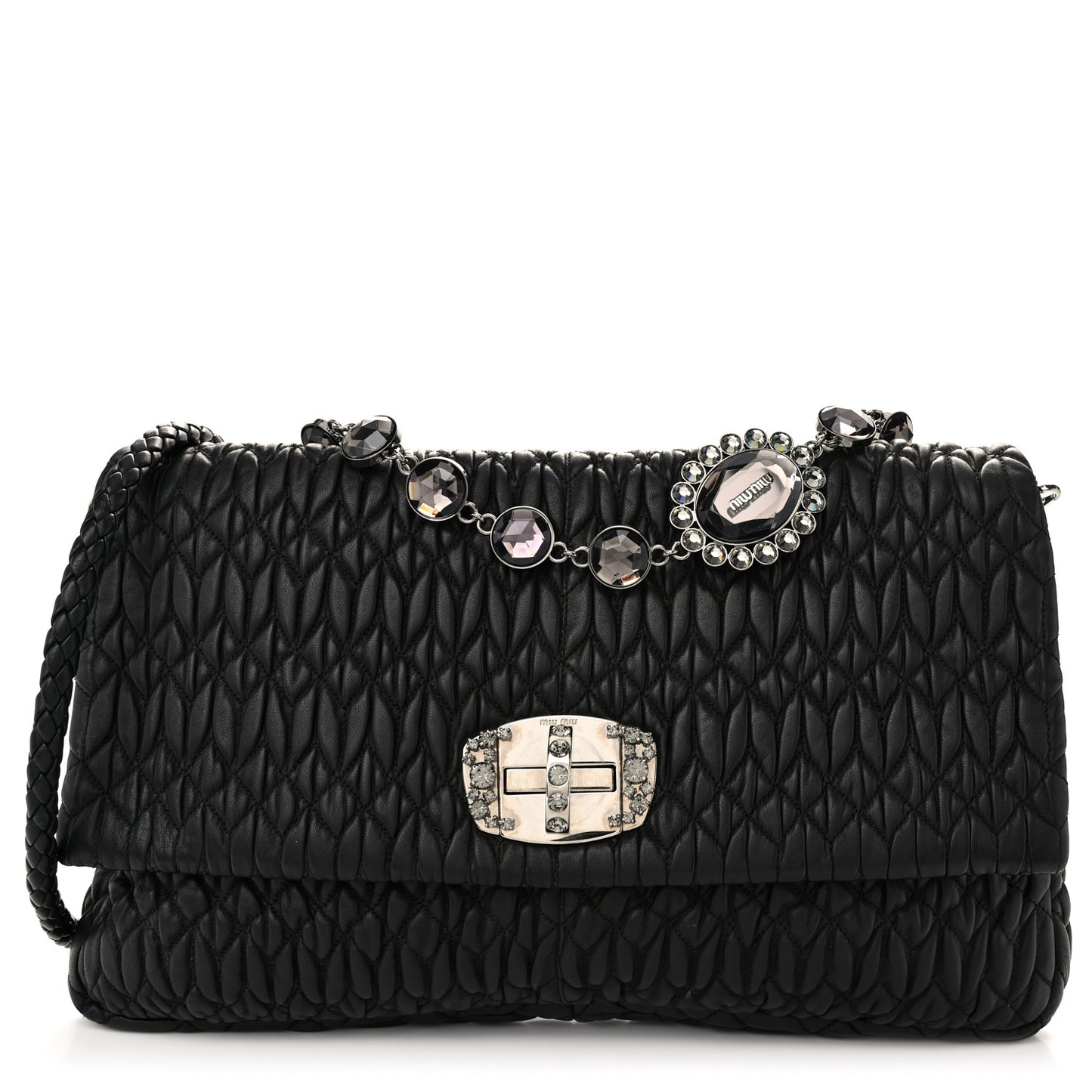 Nappa Matelasse Crystal Flap Clutch Black