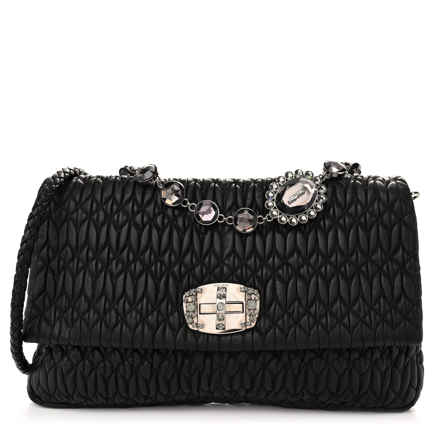 Miu Miu Nappa Matelasse Crystal Flap Clutch Black 1 of 12