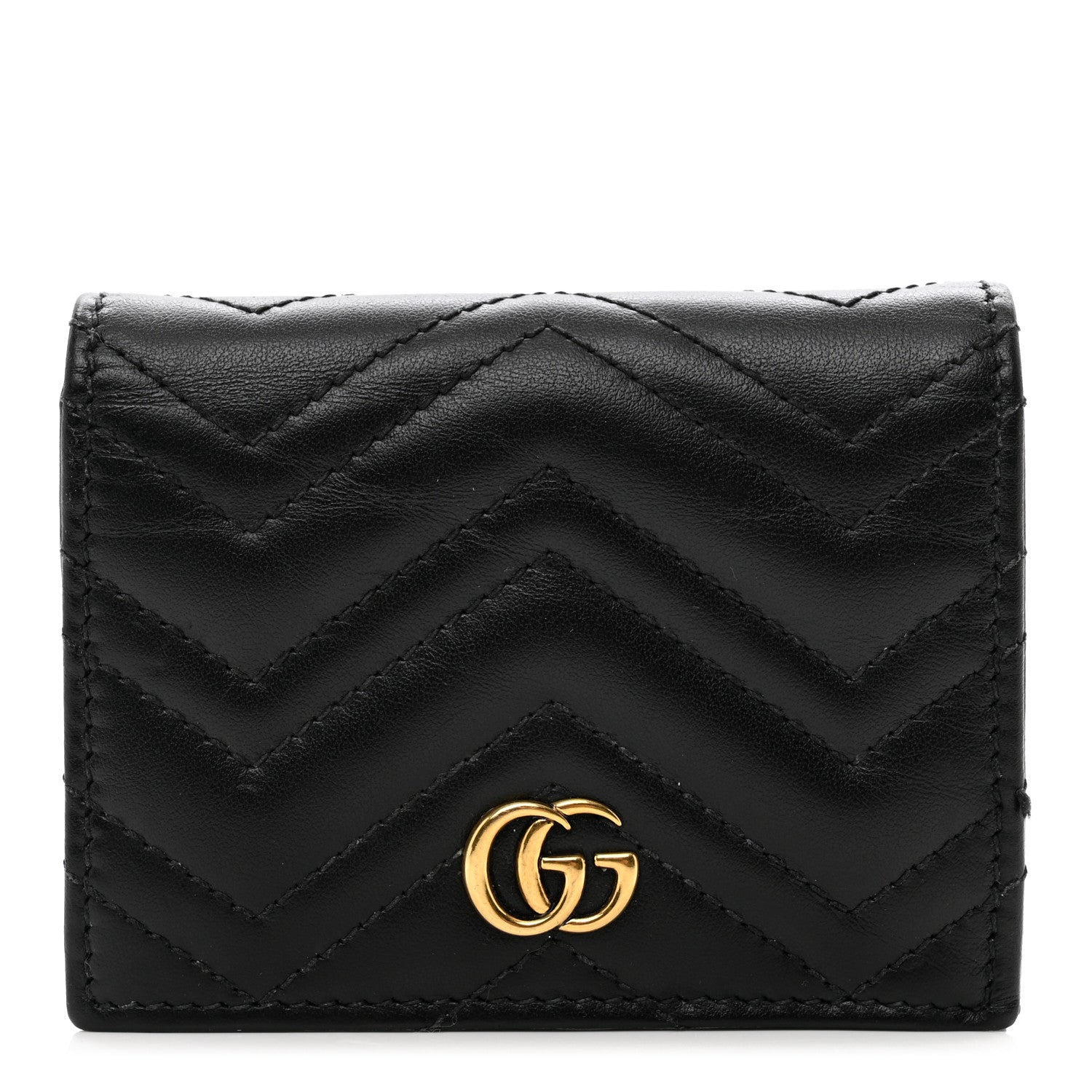 Gucci Calfskin Matelasse GG Marmont Card Case Wallet Black 1 of 8