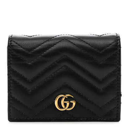 Gucci Calfskin Matelasse GG Marmont Card Case Wallet Black 1 of 8