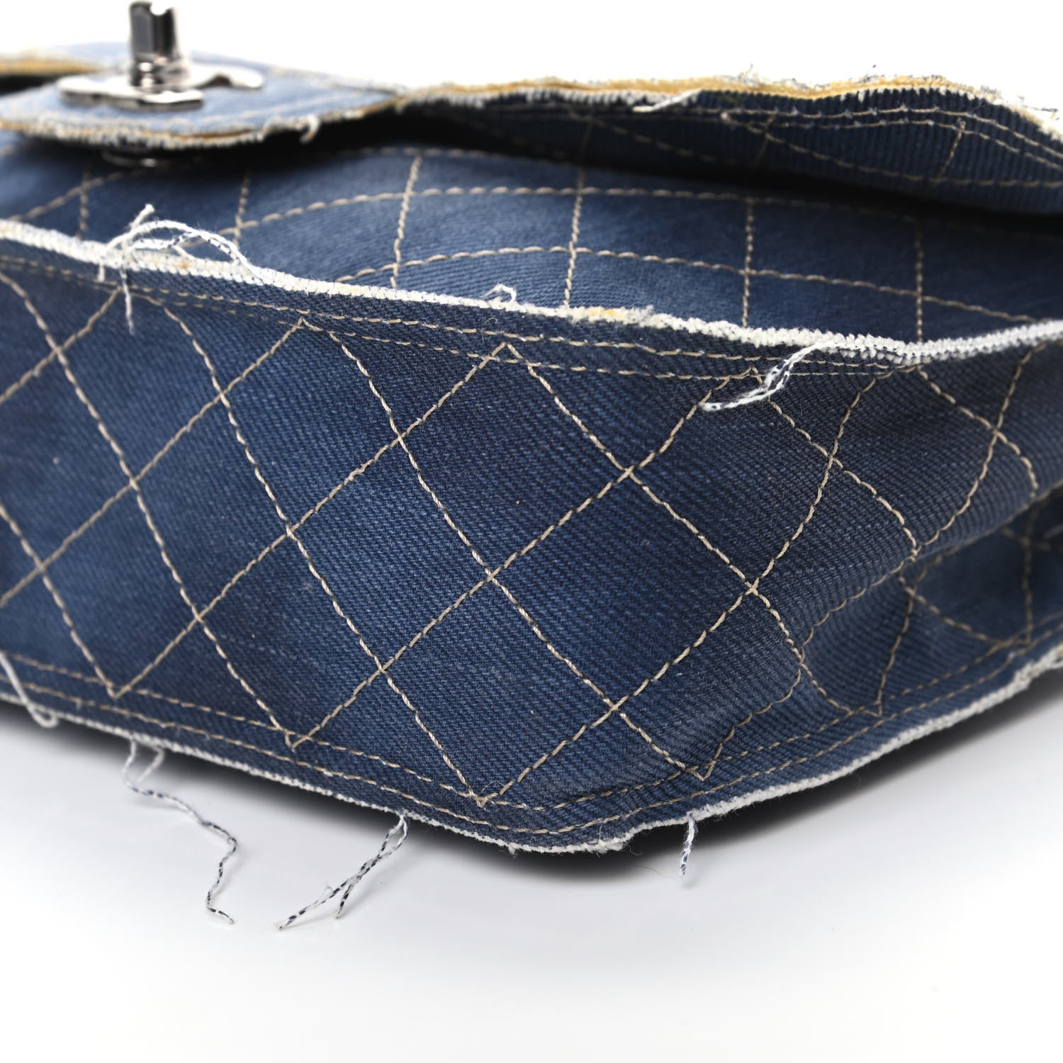 Chanel Denim Quilted Medium Pompom Flap Dark Blue 9 of 12