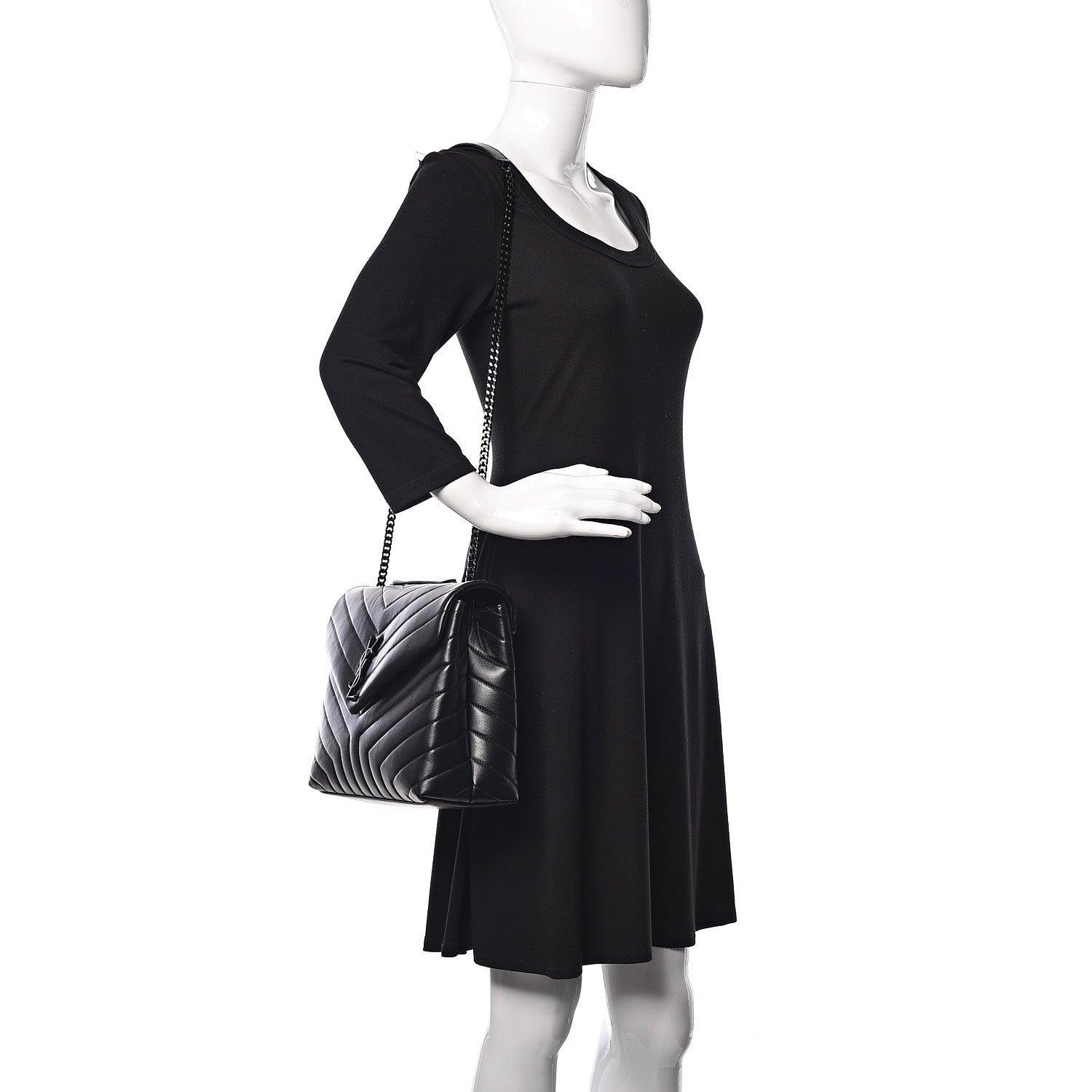 Saint Laurent Calfskin Y Quilted Monogram Medium Loulou Chain Satchel Black 2 of 10