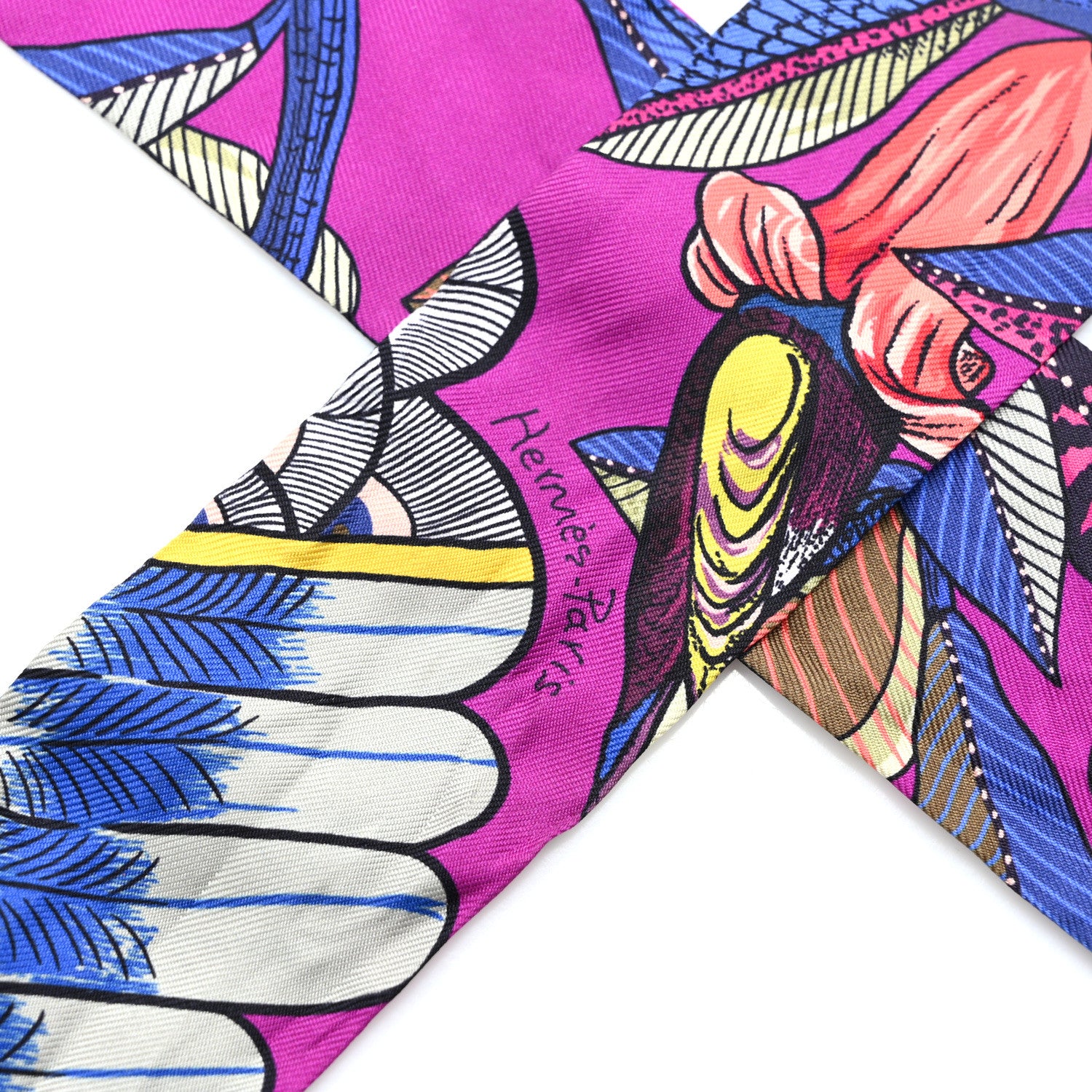 Hermes Silk Tree Of Song Twilly Fuchsia Bleu Rouge 3 of 5