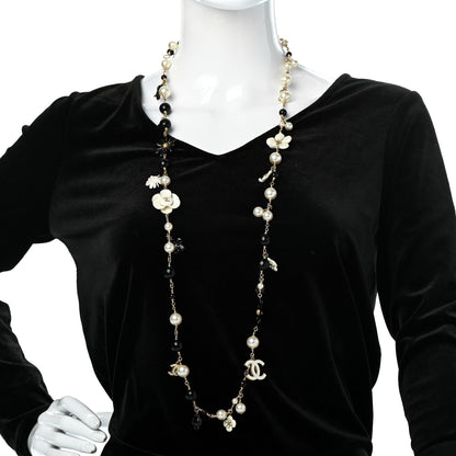 Chanel Pearl Camellia CC Long Necklace Gold Black 2 of 5