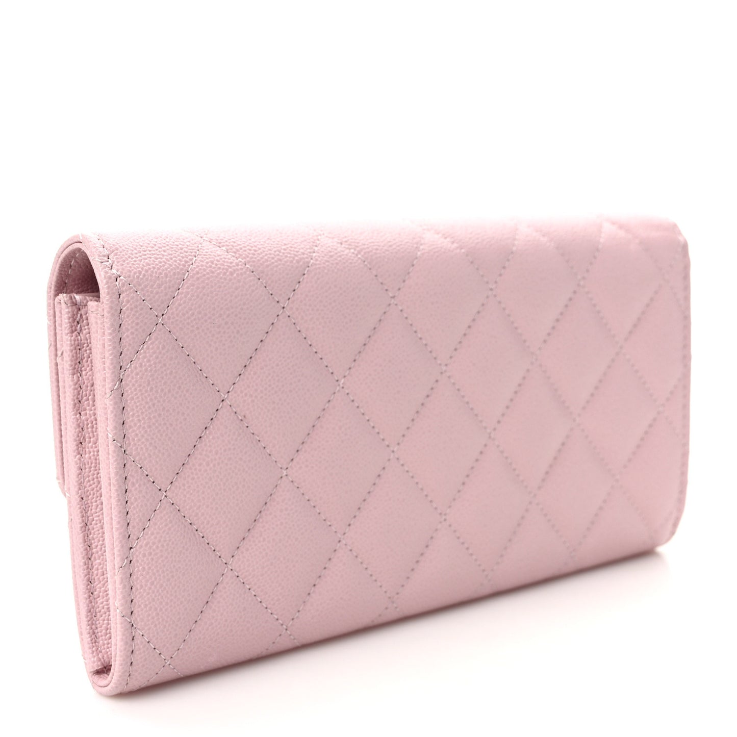 Caviar Quilted Studded CC Large Gusset Flap Wallet Light Pink
