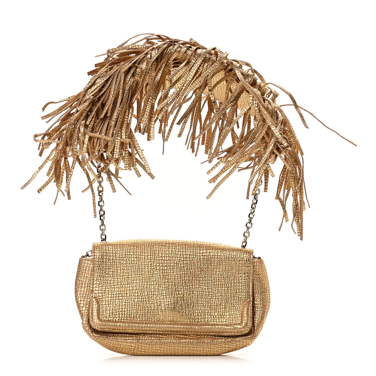 Metallic Calfskin Artemis Fringe Shoulder Bag Gold