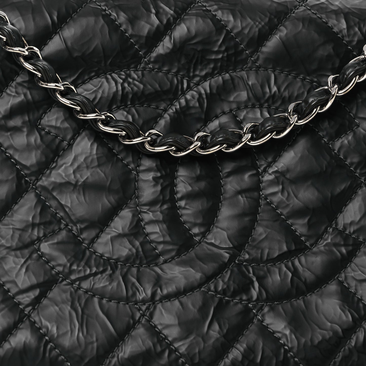 Glazed Calfskin Quilted CC Single Flap Black