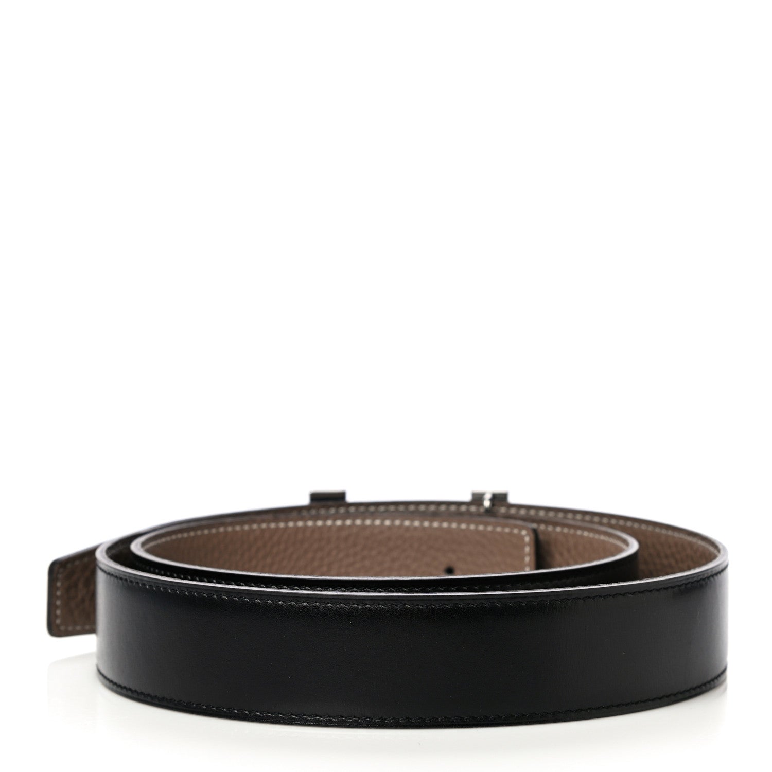 Hermes Box Togo 32mm Quizz H Belt 95 Black Etoupe 2 of 7