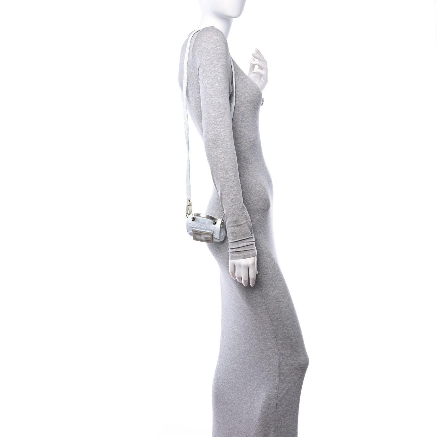 X MARC JACOBS Bleached Denim Logo Baguette Charm Off White