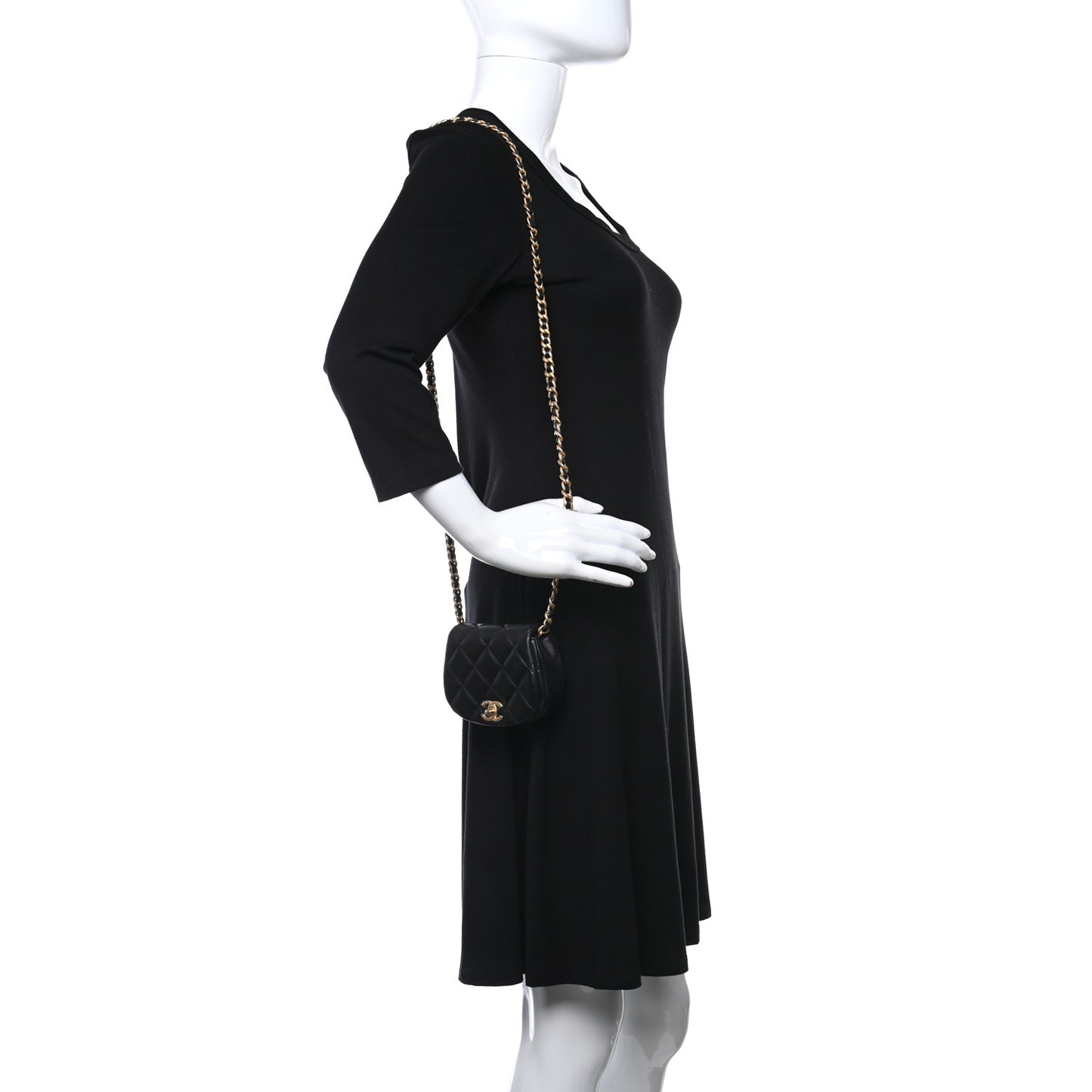 Calfskin Quilted Mini Coco Mail Clutch with Chain Black