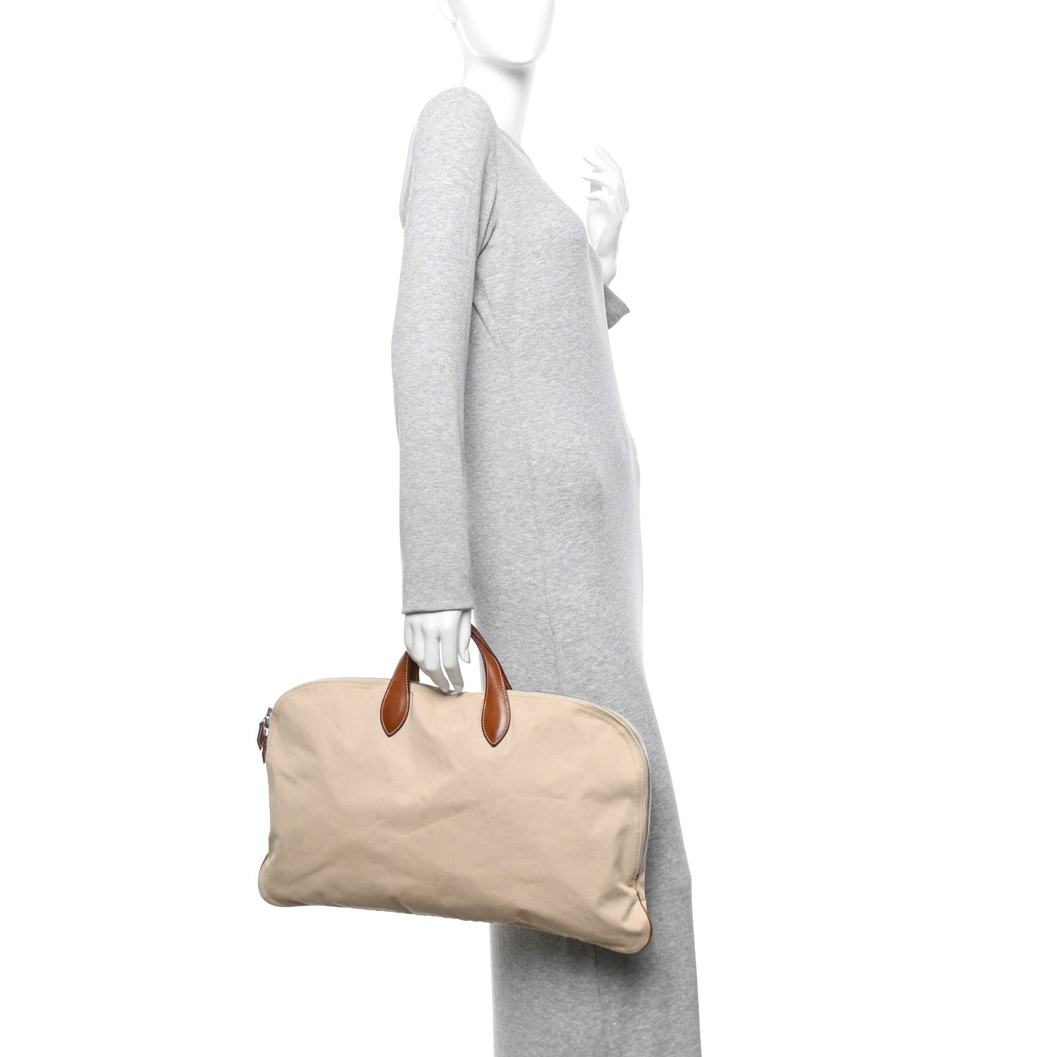 Hermes Natural Barenia Canvas Victoria Travel Briefcase Fauve