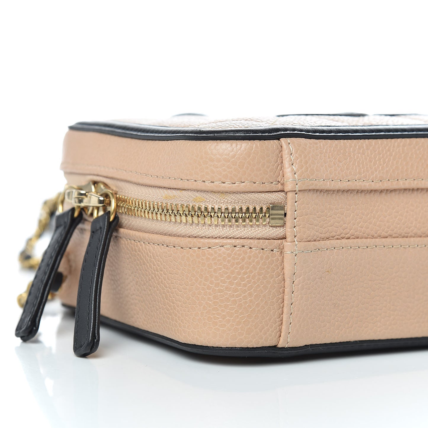 Caviar Quilted Small CC Filigree Vanity Case Beige Black