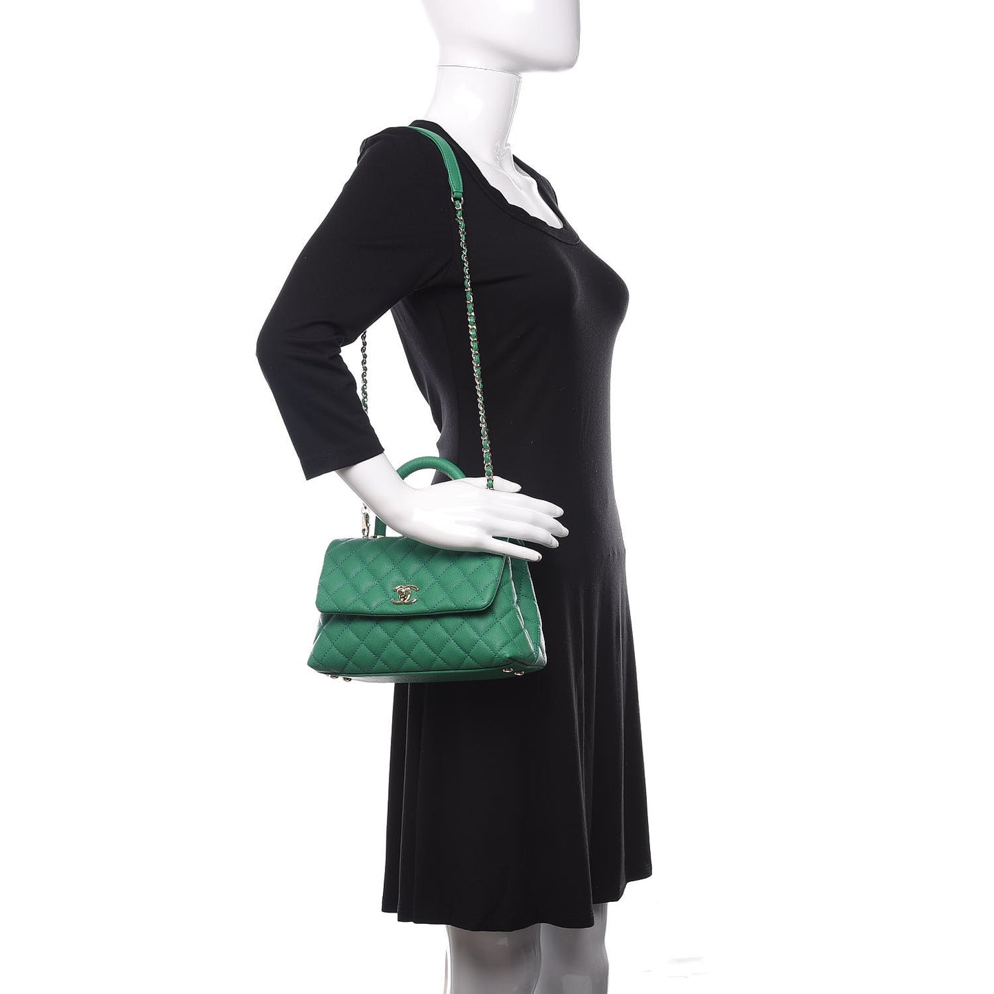 Caviar Quilted Mini Coco Handle Flap Green