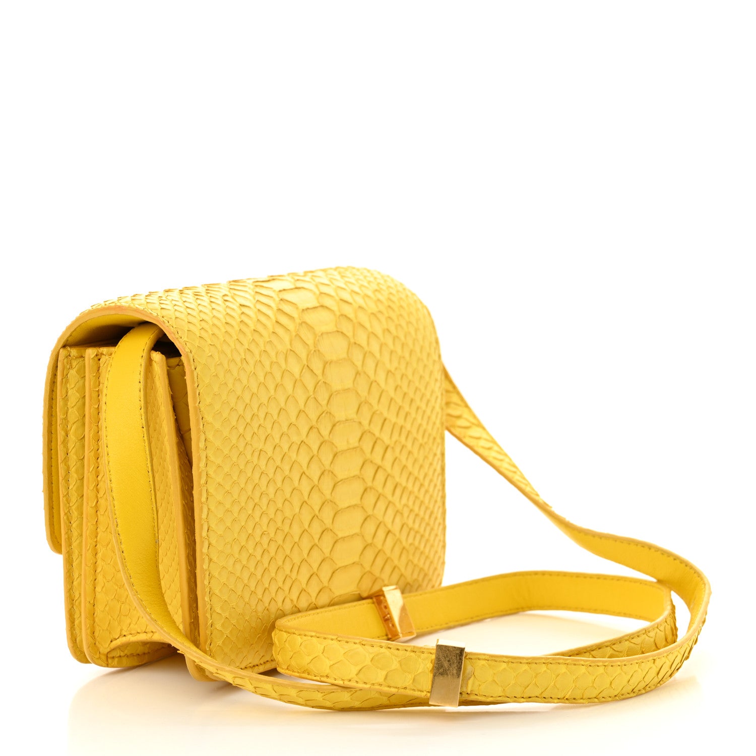 Celine Snakeskin Small Classic Box Flap Bag Yellow 1654337