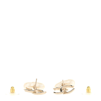 Chanel Metal Pearl CC Double Heart Drop Earrings Gold 3 of 5