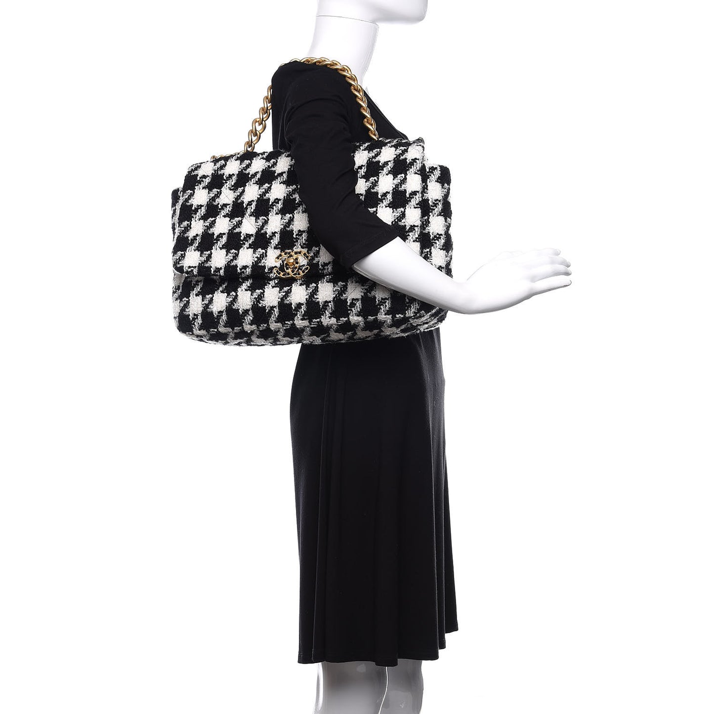 Tweed Quilted Maxi 19 Flap Black Ecru White