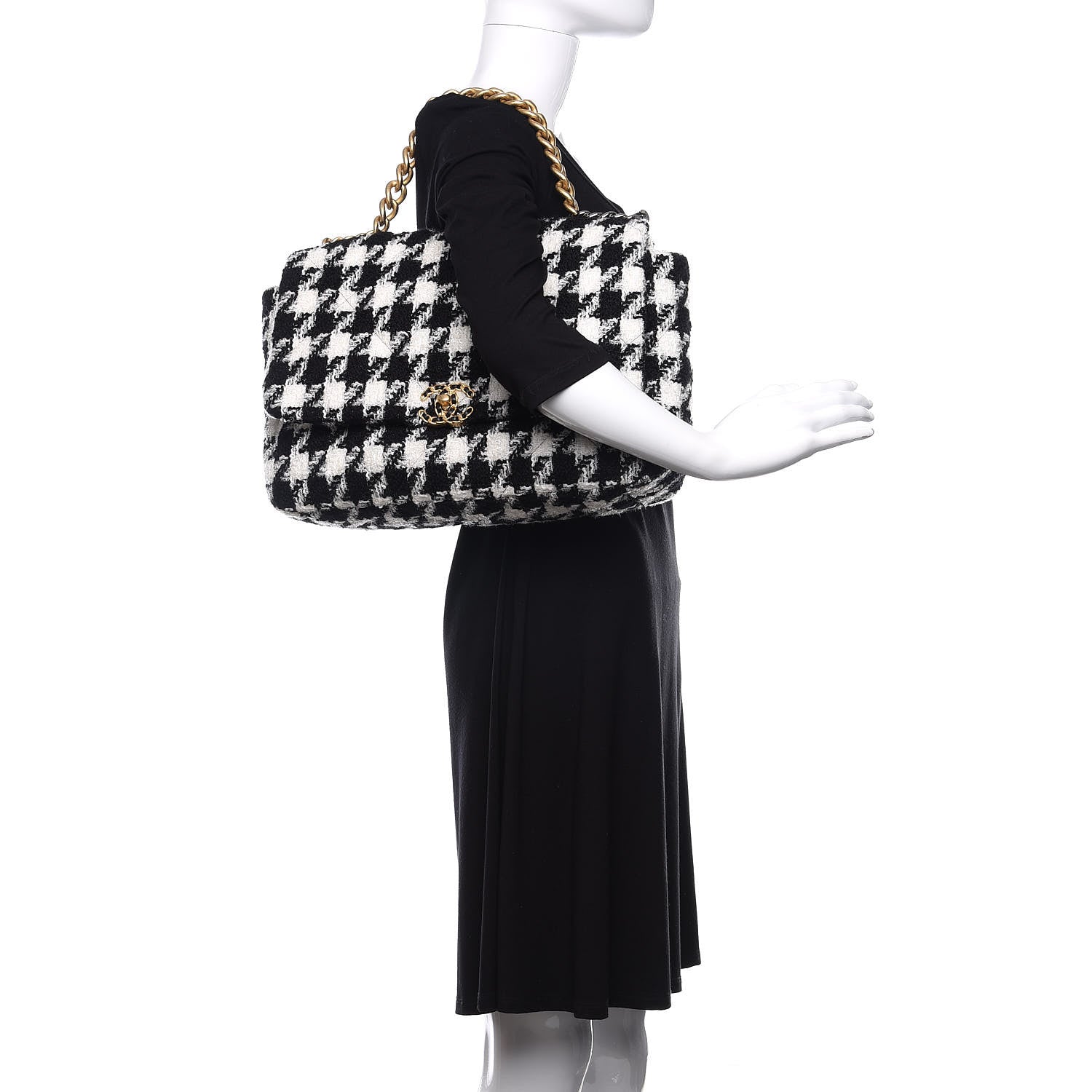 Chanel Tweed Quilted Maxi 19 Flap Black Ecru White 3 of 11