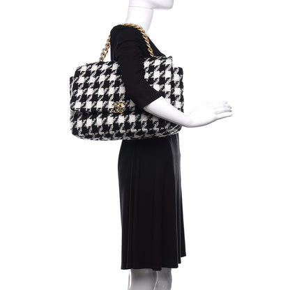 Chanel Tweed Quilted Maxi 19 Flap Black Ecru White 3 of 11