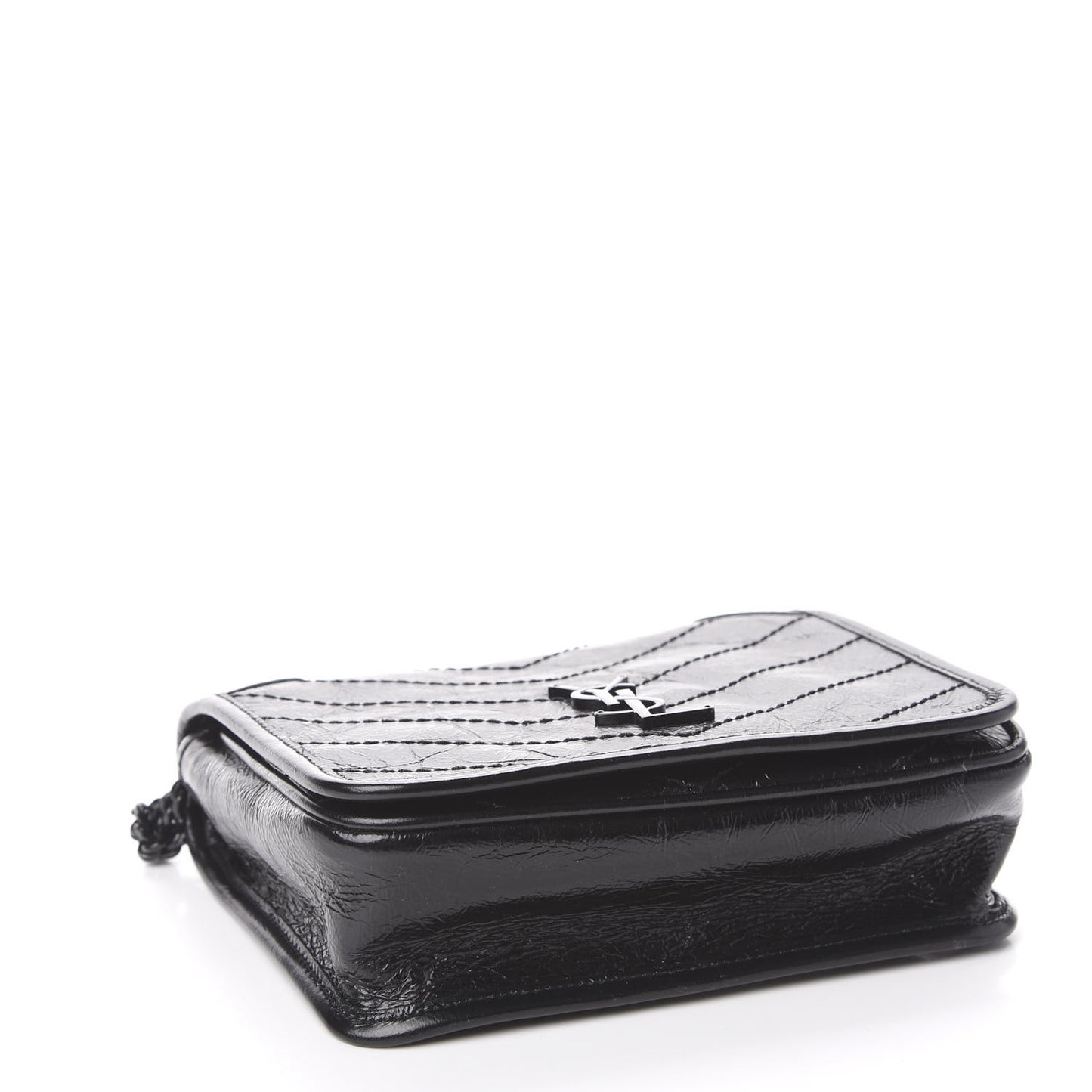 Crinkled Calfskin Matelasse Monogram Niki Chain Wallet Black