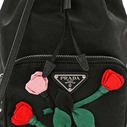Prada Re-Nylon Saffiano Roses Duet Bucket Crossbody Bag Black 9 of 11