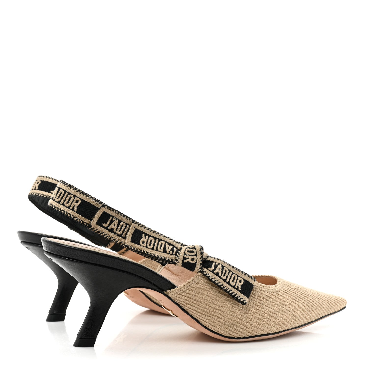 Christian Dior Natural Canvas Ribbon Embroidered J'Adior Slingback 65mm Pumps 37 Black Cream 4 of 9