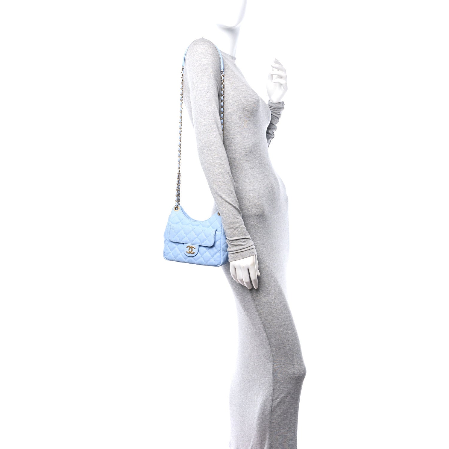 Chanel Caviar Quilted Small Wavy CC Hobo Light Blue 2 of 11