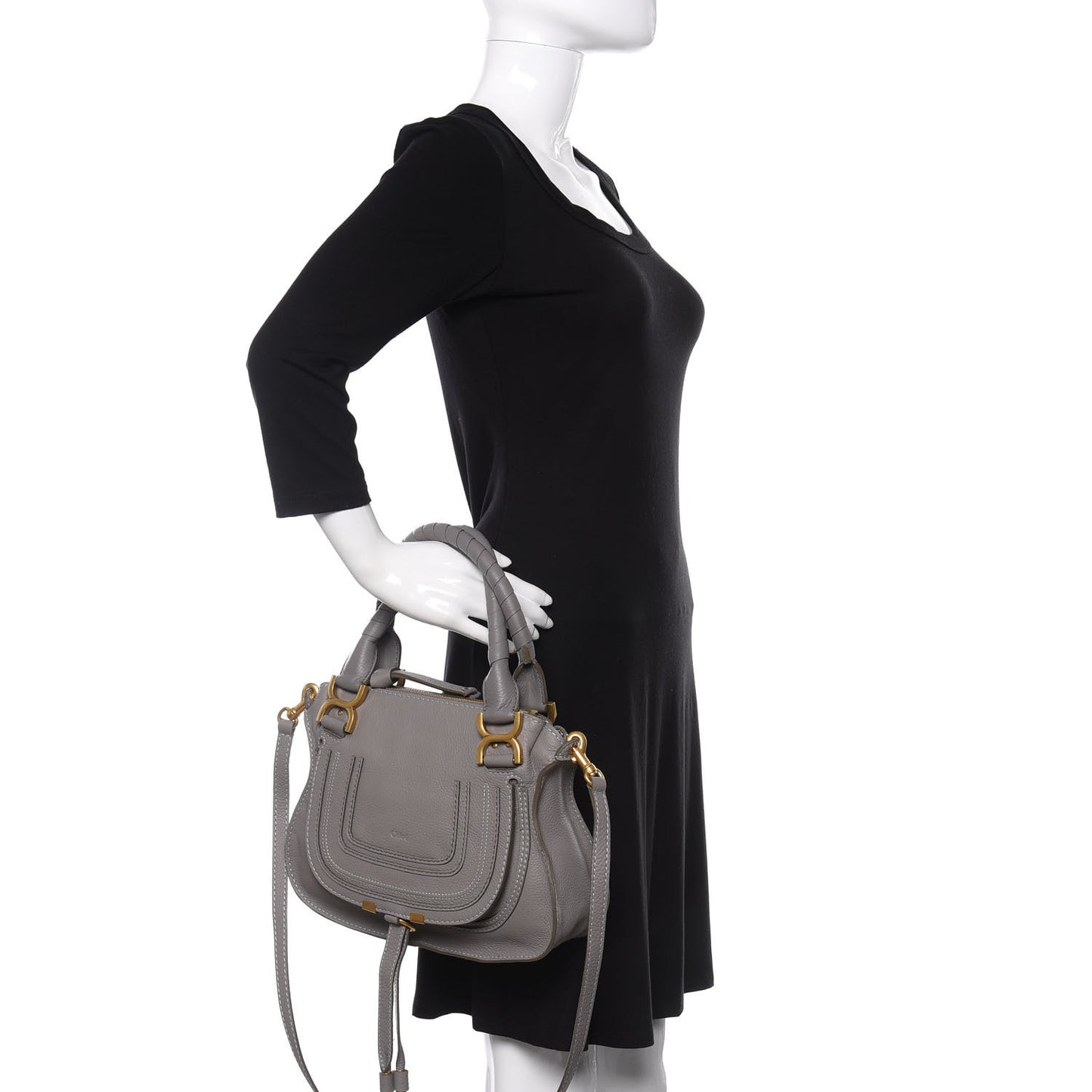 Calfskin Small Marcie Satchel Cashmere Grey