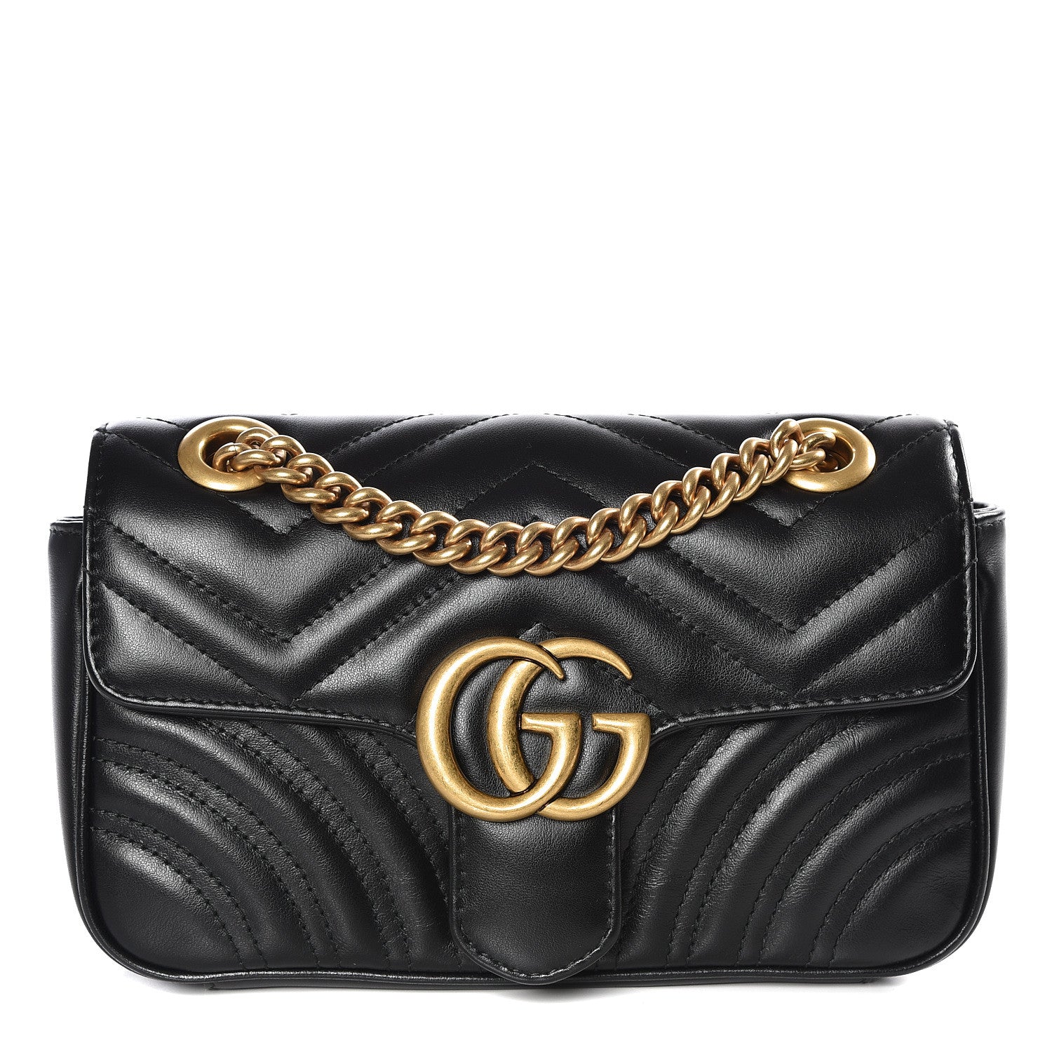 Gucci Calfskin Matelasse Mini GG Marmont Shoulder Bag Black 1 of 8
