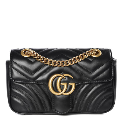 Gucci Calfskin Matelasse Mini GG Marmont Shoulder Bag Black 1 of 8