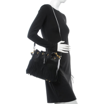 Saint Laurent Suede Calfskin Small Emmanuelle Fringe Bucket Bag Black 2 of 7