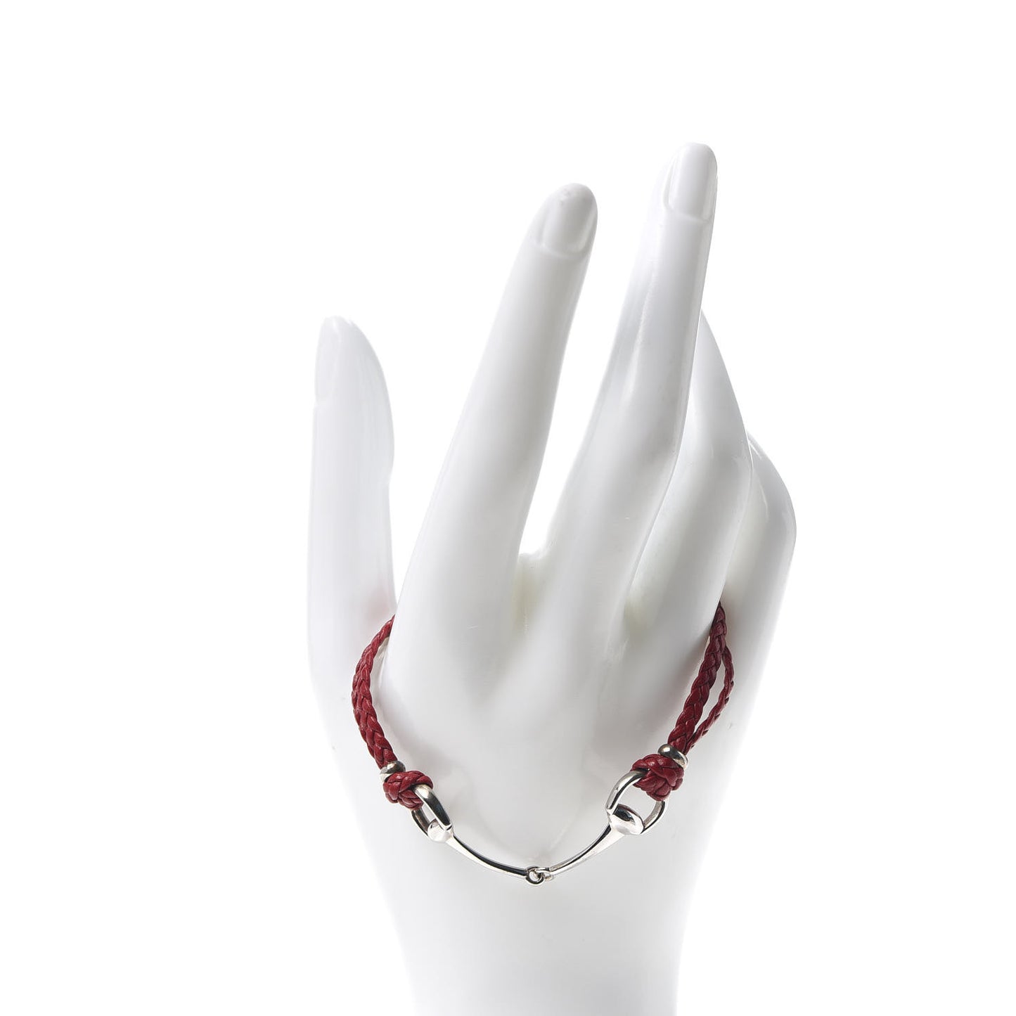 Sterling Silver Leather Horsebit Bracelet Red