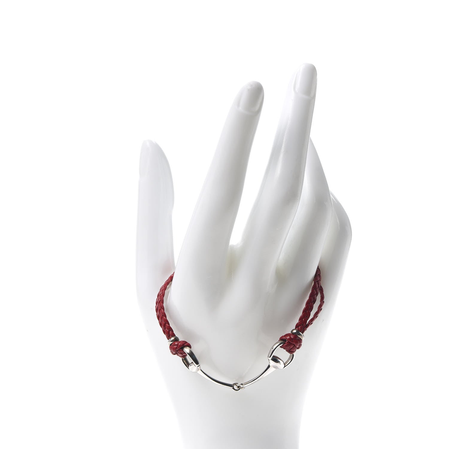 Gucci Sterling Silver Leather Horsebit Bracelet Red 2 of 7