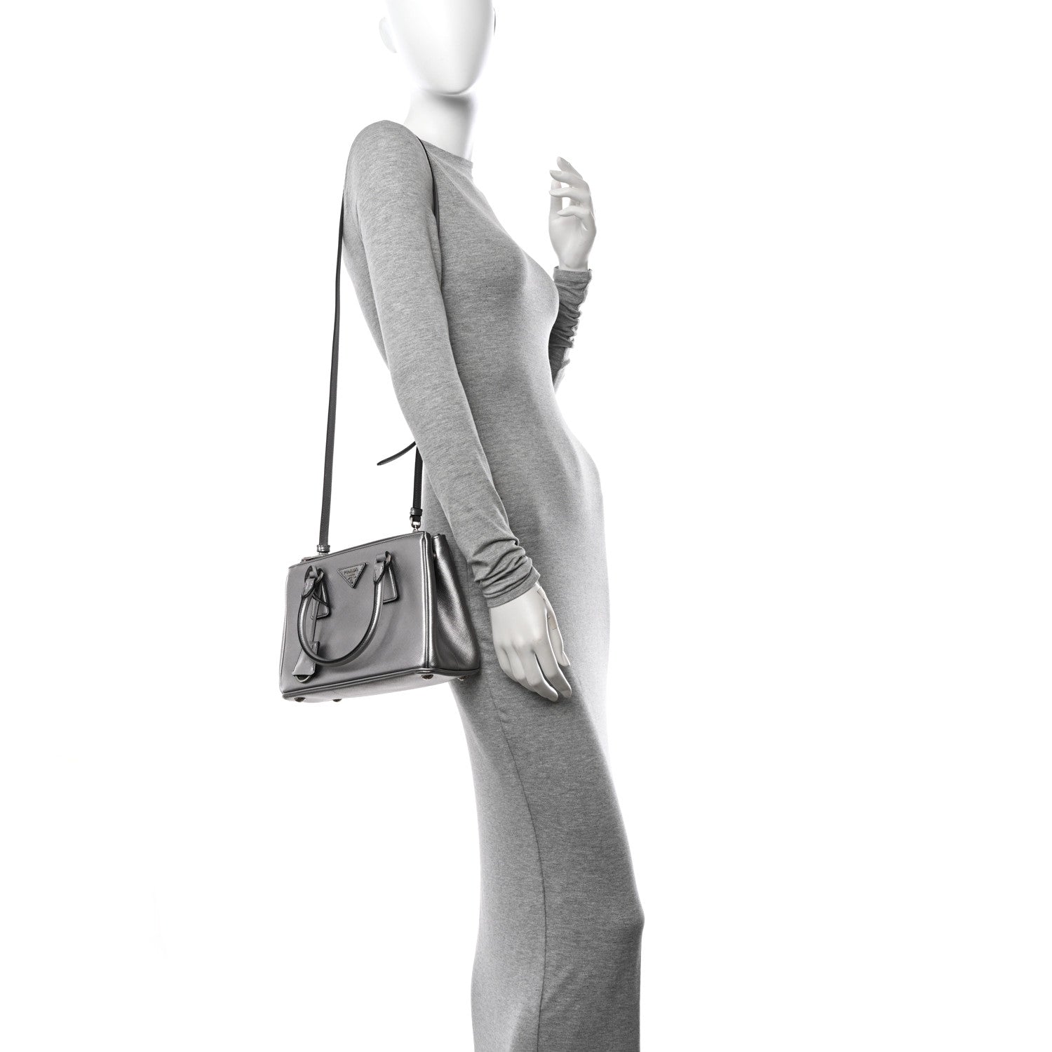 Prada Saffiano Lux Small Galleria Double Zip Tote Cromo 1559148