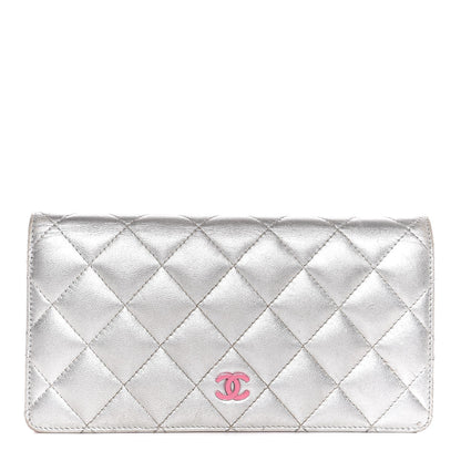 Chanel Metallic Lambskin Quilted Yen Wallet Silver Pink 1 of 13
