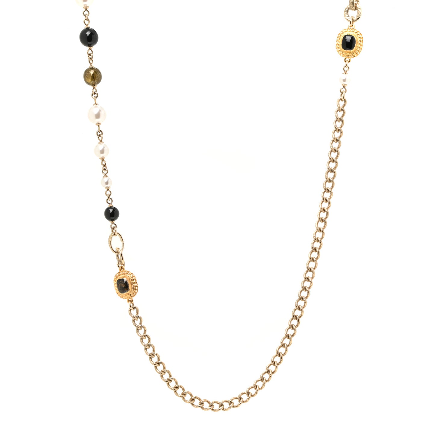 Enamel Pearl Bead CC Long Necklace Black Gold