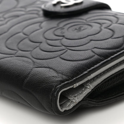 Chanel Lambskin Camellia Embossed Zipped Pocket Wallet Black 9 of 20