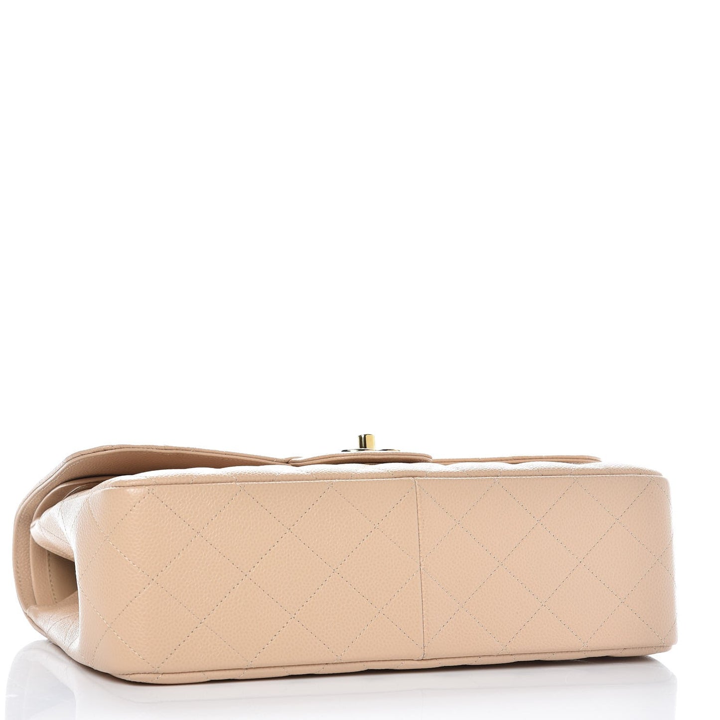 Caviar Quilted Jumbo Double Flap Light Beige