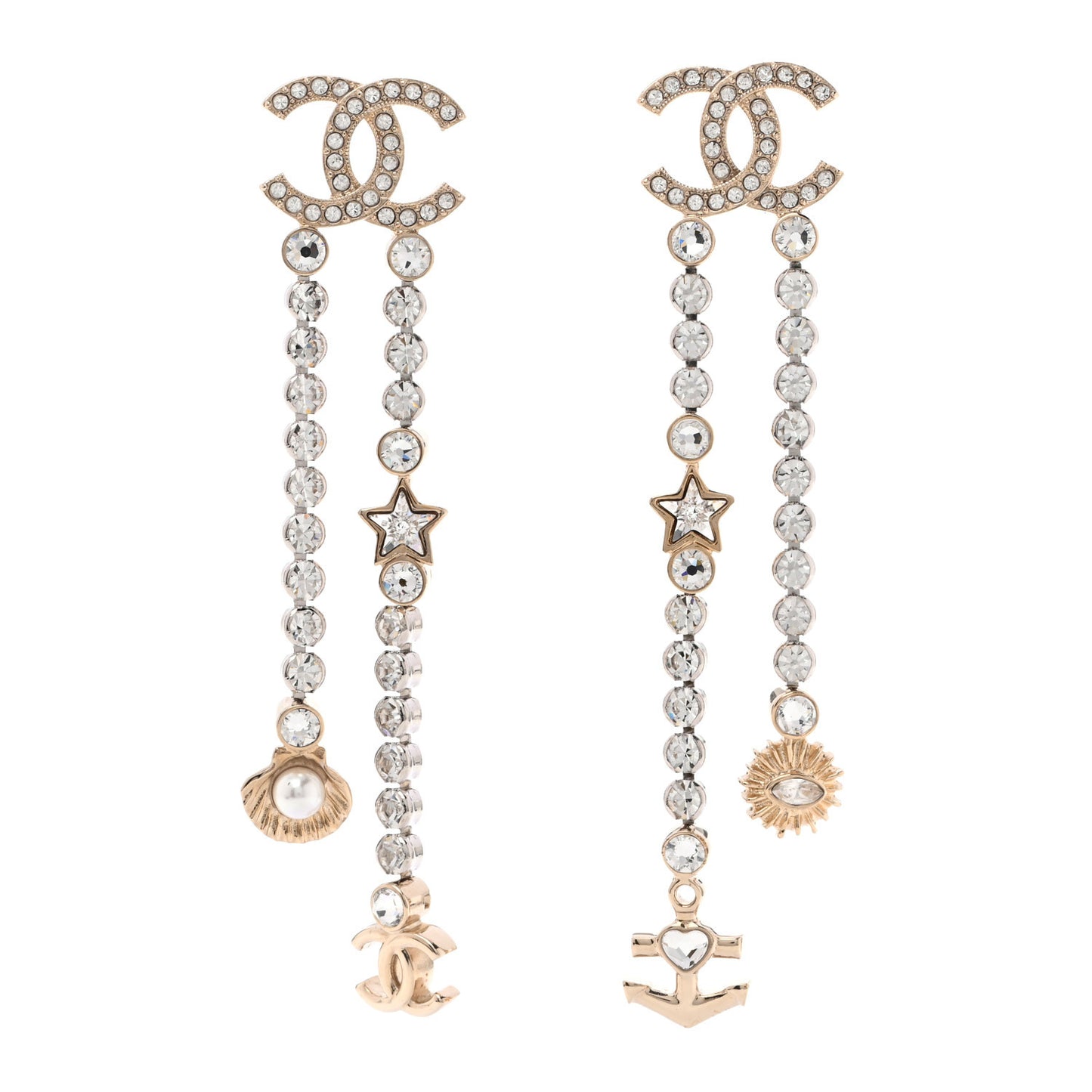 Crystal Pearl CC Shell Drop Earrings Light Gold