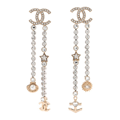 Chanel Crystal Pearl CC Shell Drop Earrings Light Gold 1 of 5