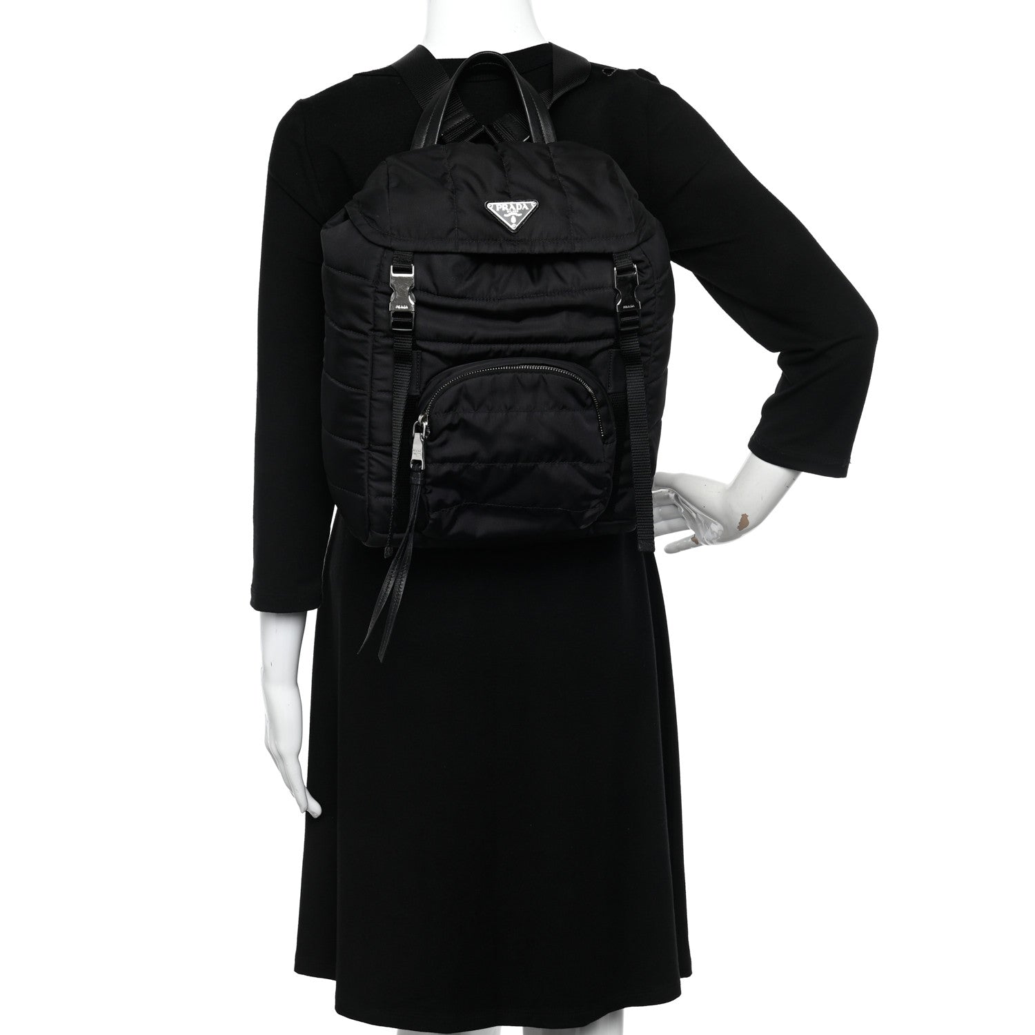 Prada Tessuto Nylon Quilted Double Buckle Backpack Black 2 of 11