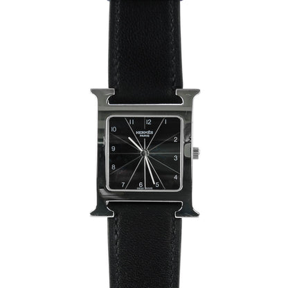 Hermes Stainless Steel Barenia Lacquer 26mm Heure H Hour Quartz Watch Noir 1 of 10