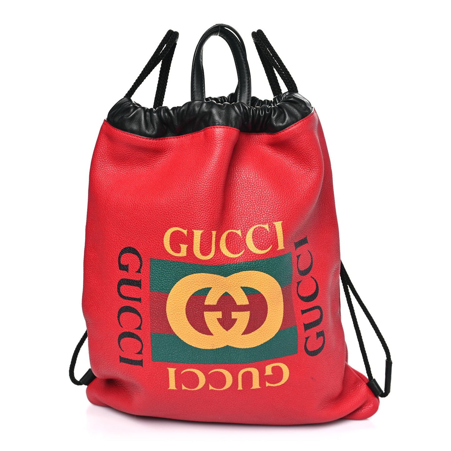 Calfskin Mens Logo Drawstring Backpack Red