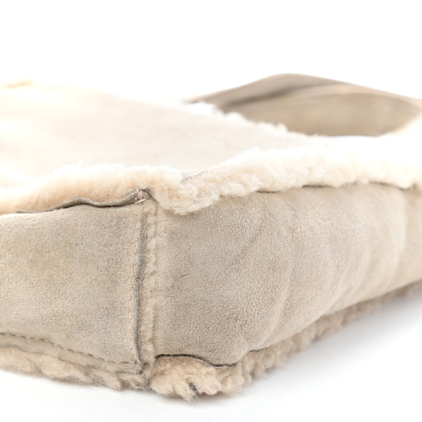 Suede Shearling Fur Handbag Ivory