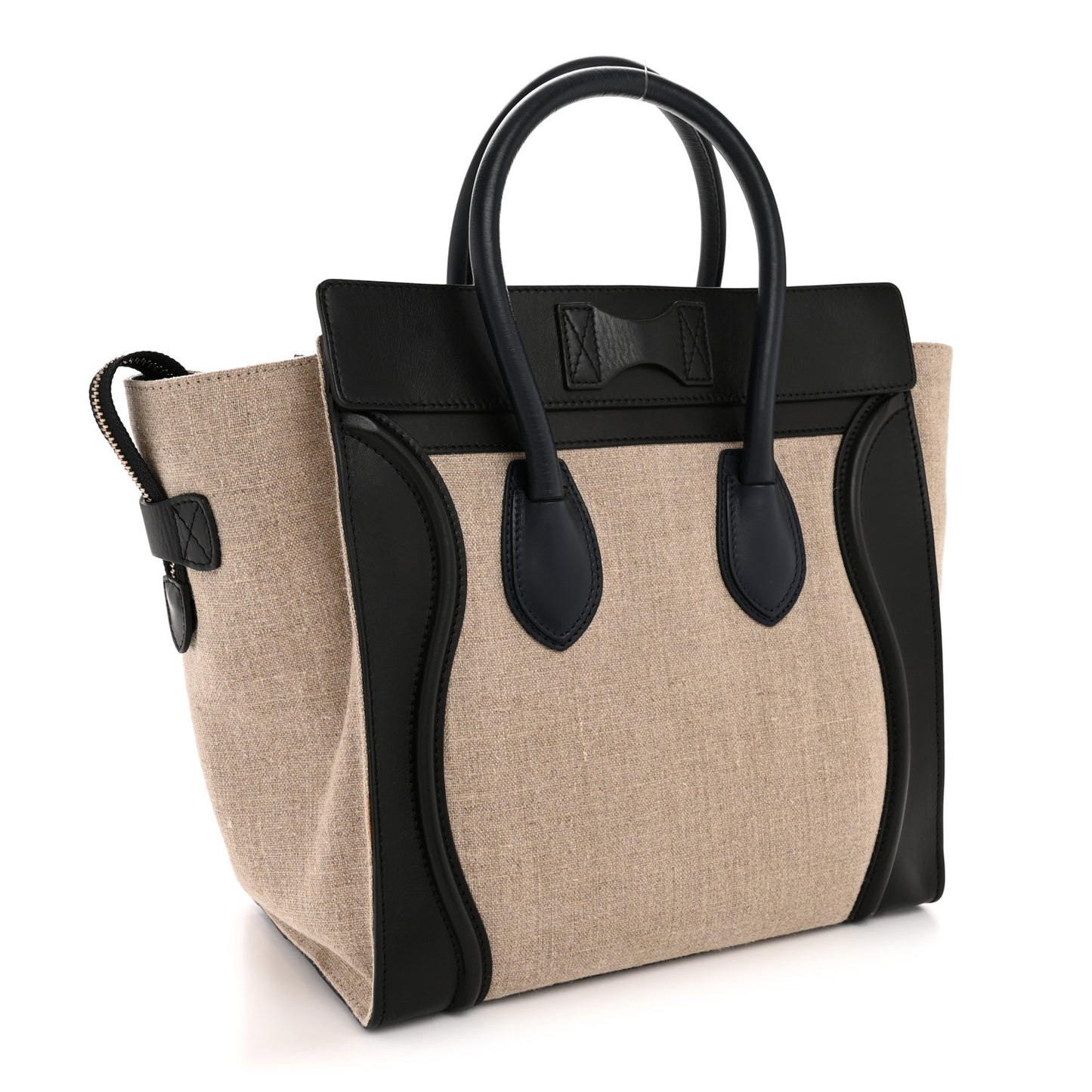 Smooth Calfskin Linen Tricolor Mini Luggage Black Khaki Navy