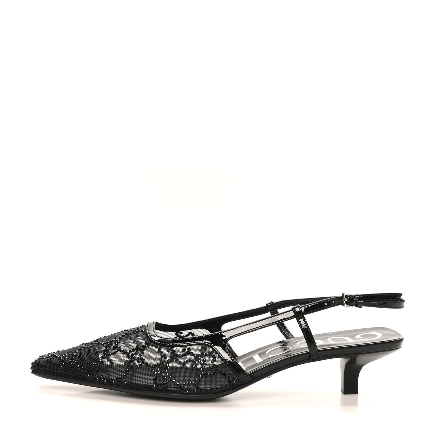 Tela Retino Kid Scamosciato Crystal GG Monogram Square G 35mm Slingback Pumps 38.5 Black