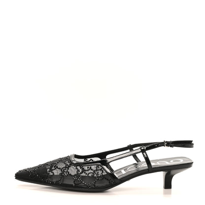 Gucci Tela Retino Kid Scamosciato Crystal GG Monogram Square G 35mm Slingback Pumps 38.5 Black 1 of 8
