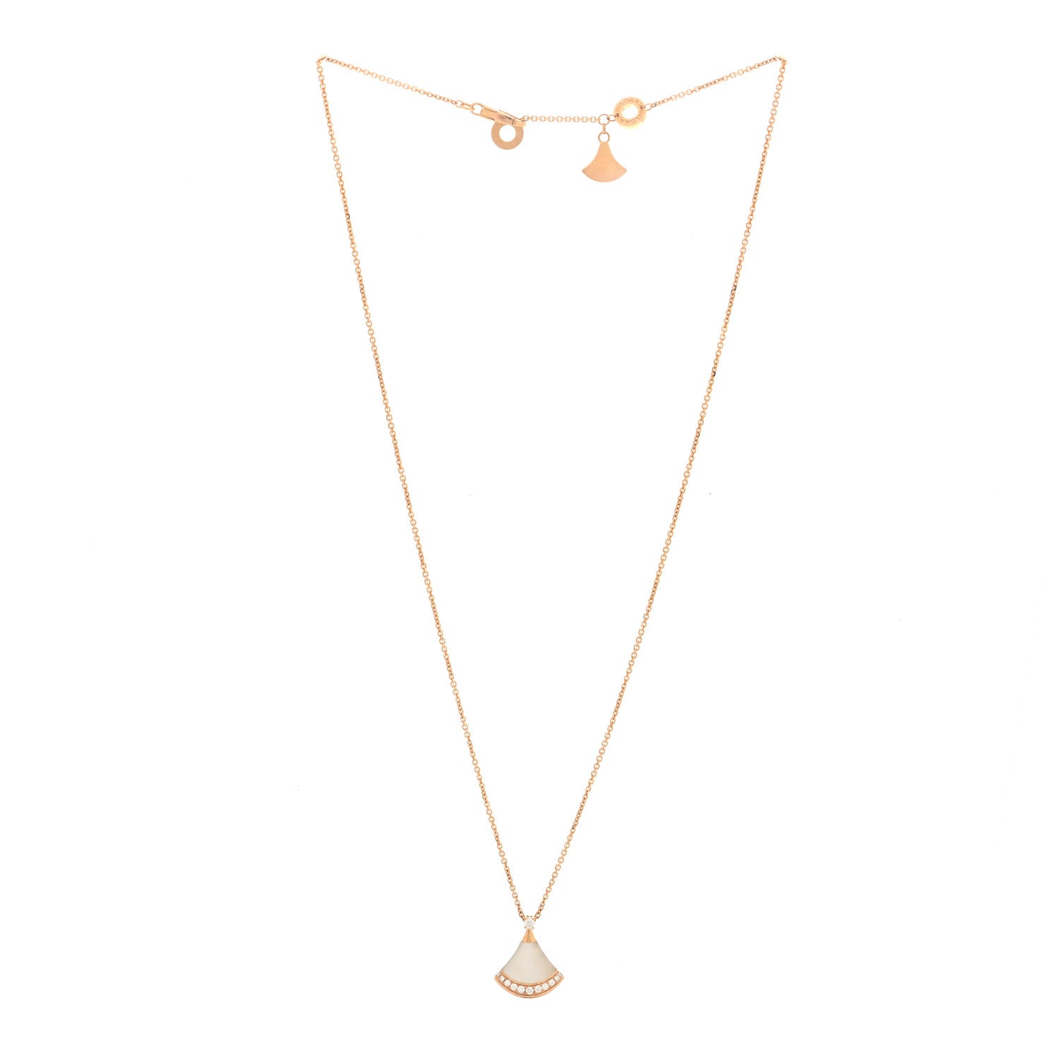 Bulgari 18K Rose Gold Diamond Mother of Pearl Divas' Dream Pave Pendant Necklace 3 of 5