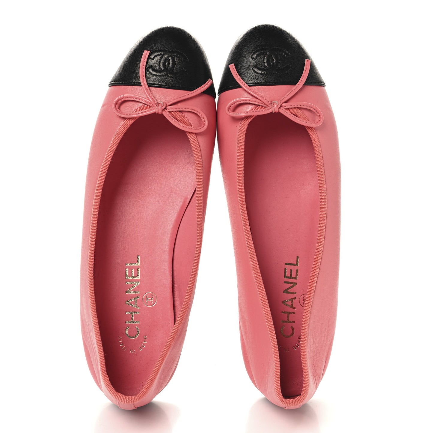 Lambskin Cap Toe CC Ballerina Flats 39 Coral Black