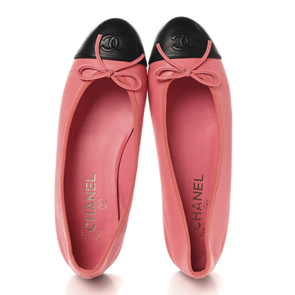 Chanel Lambskin Cap Toe CC Ballerina Flats 39 Coral Black 2 of 9