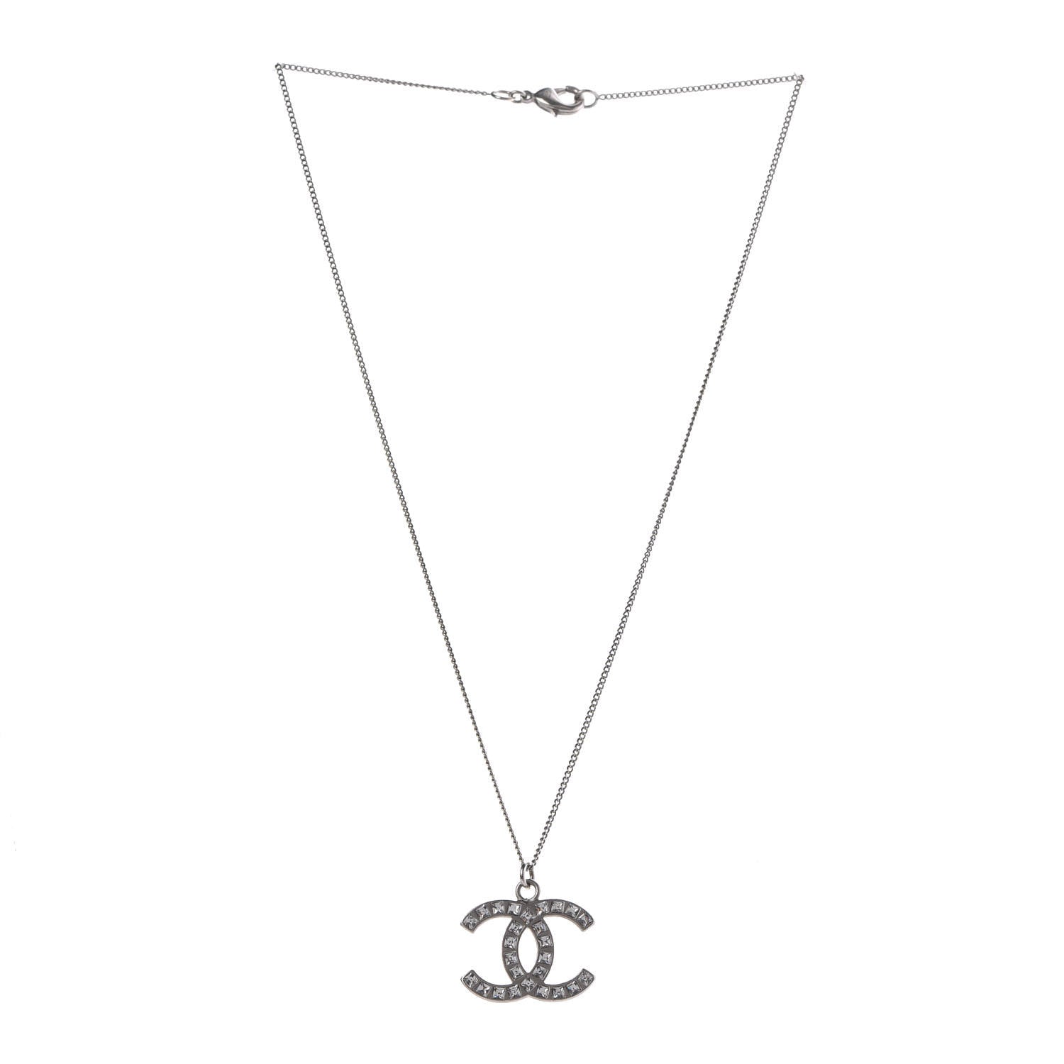Chanel Baguette Crystal CC Necklace Silver 3 of 5